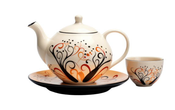 Artisanal Beauty Hand Crafted Ceramic Tea Set for a Delightful Experience on a White or Clear Surface PNG Transparent Background