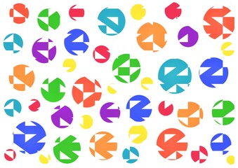 Background with many colorful balls and circles on a white background