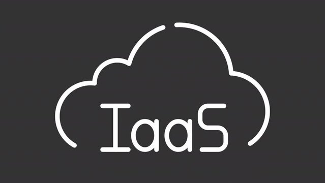2D white simple thin line animation of IaaS icon, HD video with transparent background, seamless loop 4K video representing cloud computing.