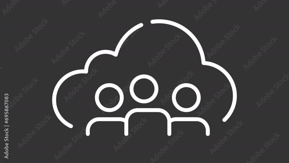 Poster 2d white simple thin line animation of community cloud icon ,hd video with transparent background, s