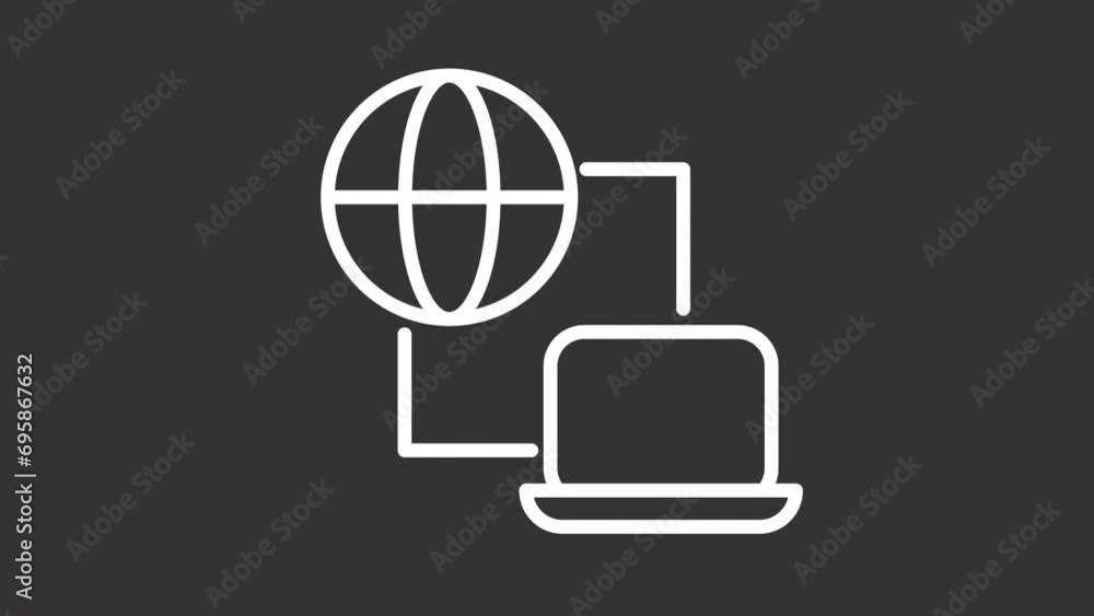 Poster 2d white simple thin line animation of internet data transfer icon, hd video with transparent backgr