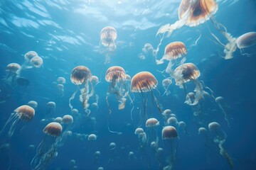 Fototapeta na wymiar multiple jellyfish in a swarm