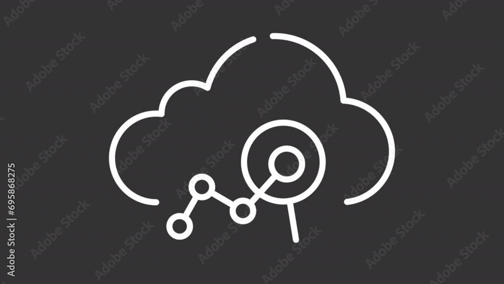 Poster 2d white simple thin line animation of cloud analytics icon, hd video with transparent background, s