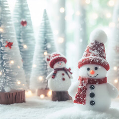 Christmas trees and snow man, beautiful Christmas concept