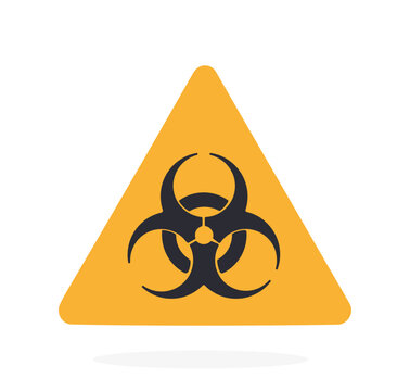 Biological hazard symbol. Vector illustration. Caution danger microorganism, virus, toxin. Triangular warning sign. Flat icon isolated on white background