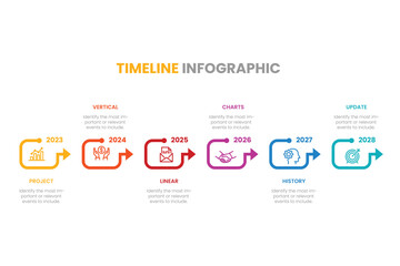 Business infographics. Timeline with 6 steps, labels. Vector infographic element.