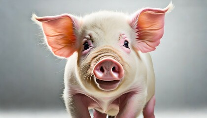 happy young pig on white background funny animals emotions