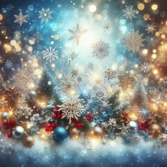Obraz na płótnie Canvas Christmas and New Year abstract festive background with winter forest and snowflakes