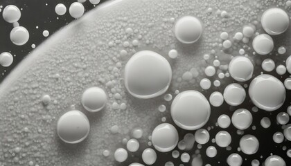 close up of white drops liquid bubbles molecules
