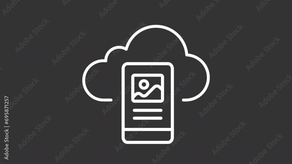 Poster pack of white icon simple animations representing cloud computing, hd video with transparent backgro