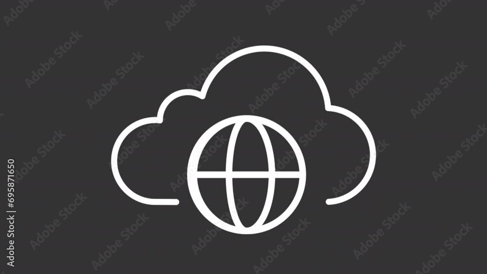 Poster collection of white icon simple animations representing cloud computing, hd video with transparent b