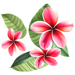 Yellow plumeria flowers with leaves. Transparent PNG