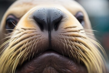 close-up of a sea lion胢s whiskered face