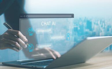 AI chat digital technology generates the information command prompt. concept business...