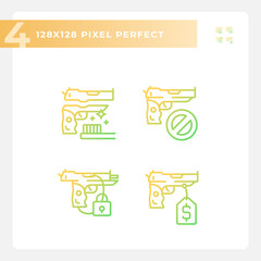 Pixel perfect gradient icons representing weapons, thin line illustration set.