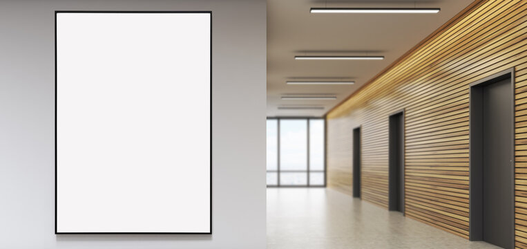 Office lobby with wall. Black frame with white space for text, poste, mock-up, advertising.