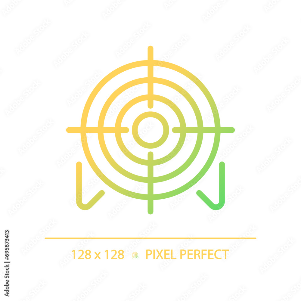 Poster 2d pixel perfect gradient target icon, isolated vector, thin line illustration representing weapons.