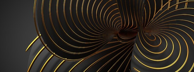 Black and gold edge wavy band Dark atmosphere contemporary art Elegant Modern 3D Rendering abstract background