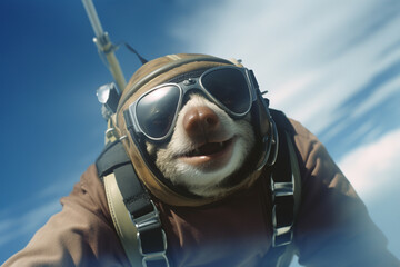 A sloth enjoying a skydiving adventure, capturing the thrill of extreme sports in a playful and unexpected way.