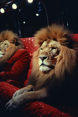 Lions enjoying a leisurely ride in a limousine, symbolizing regal and luxurious transportation.