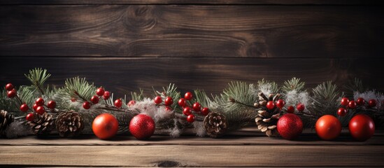 wooden table background with christmas concept