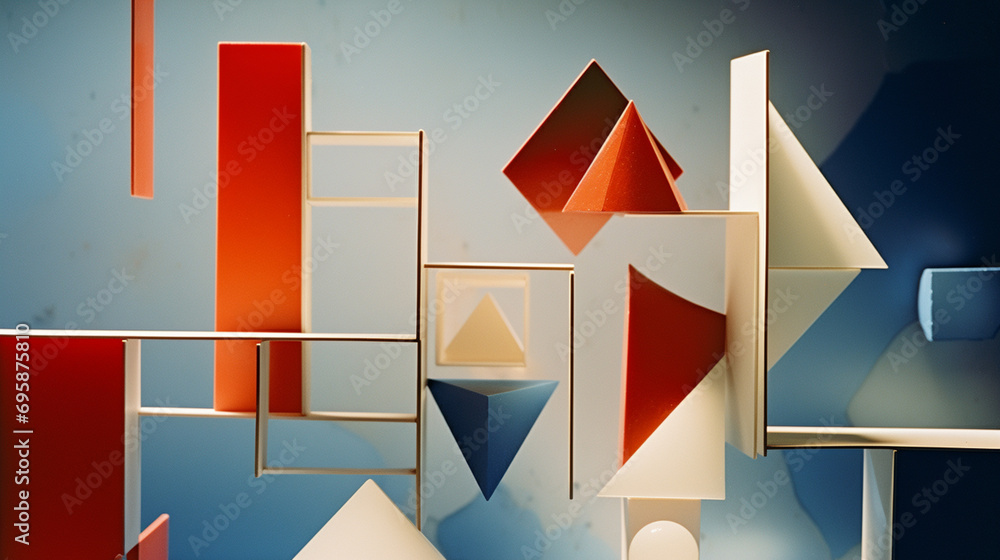 Poster a series of fragmented geometric shapes, illustrating the process of decision-making.