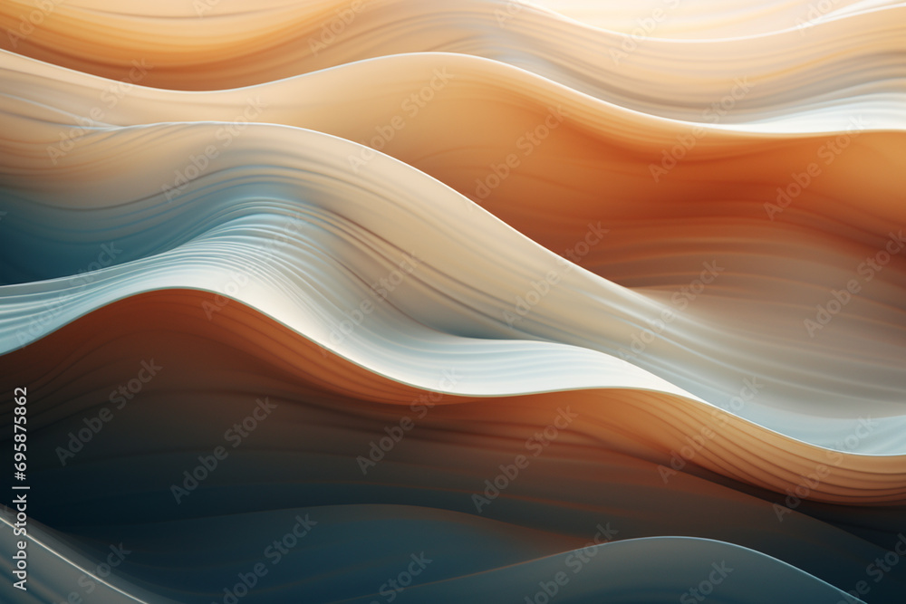 Poster layers of wavy lines and soft colors, symbolizing a state of calm and meditation.