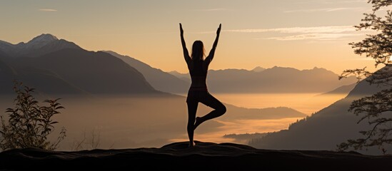 yoga practice on the mountains, meditation - obrazy, fototapety, plakaty