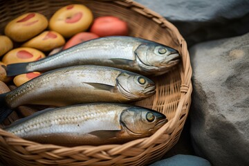 fresh fish on the market in the bible  made by midjeorney