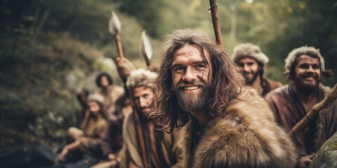 prehistoric ancestor, a primitive caveman with a club, showcasing the early stages of human evolution and survival.