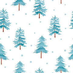 Christmas tree seamless pattern. Watercolor Noel firs print, winter forest. Vector illustration - 695877439