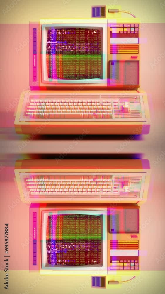 Aufkleber retro and vintage computer systems in vertical