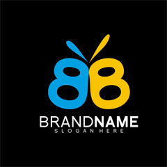 Butterfly logo design with the concept of the number 88. - obrazy, fototapety, plakaty