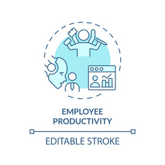 2D editable blue employee productivity icon, monochromatic isolated vector, thin line illustration representing cognitive computing.