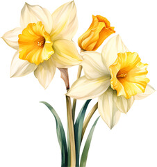 Narcissus Flower Watercolor Clipart 