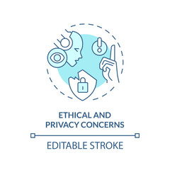 Fototapeta na wymiar 2D editable blue ethical and privacy concerns icon, monochromatic isolated vector, thin line illustration representing cognitive computing.