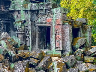 Ta Prohm, a mysterious temple of the Khmer civilization, located on the territory of Angkor in...