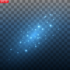 Abstract stylish light effect on a black background. Blue glowing neon line. Blue luminous dust and glares. Flash Light. luminous trail. Vector illustration.