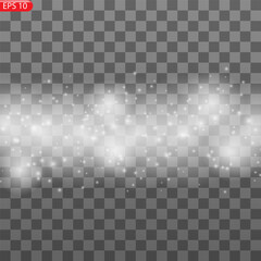 Abstract stylish light effect on a black background. Blue glowing neon line. Blue luminous dust and glares. Flash Light. luminous trail. Vector illustration.