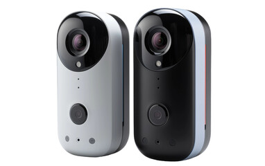 Obraz premium White and Silver Smart Device Wireless Button Camera on a White or Clear Surface PNG Transparent Background