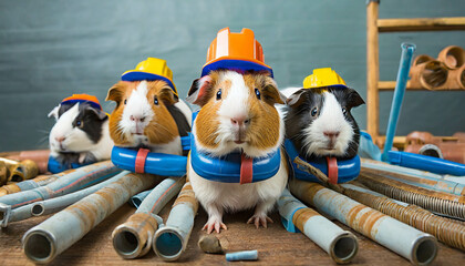 guinea pigs dresses as plumber team .ai generated - 695880414