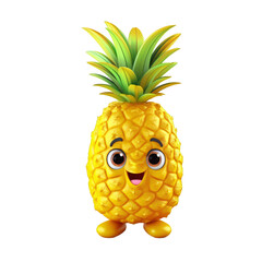 3D Pineapple Character Mascot Isolated On Transparent Background