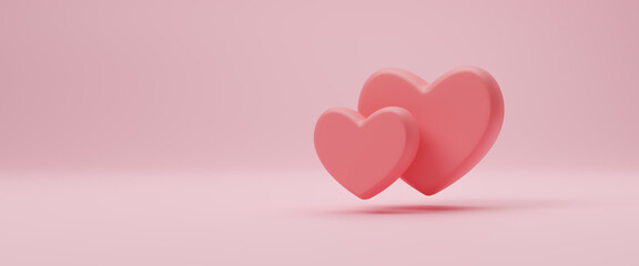 3D Cute hearts festive decorative composition. Romantic creative composition. Happy Valentine's Day. Heart shape focus in love, heart and love emoji icon feeling in love. Copy space. 3d rendering