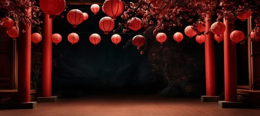  Traditional Chinese New Year Wall Decorations with Blank Wall Mockup for Text or Copy Space © Yuri