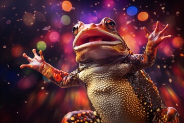 rainbow frog on rainbow lightning background - obrazy, fototapety, plakaty