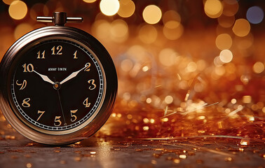 Fototapeta na wymiar new year clock with bokeh lights in the background created with Generative AI technology