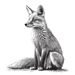 Beautiful fox sitting sketch hand drawn Vector illustration Wild animals - obrazy, fototapety, plakaty