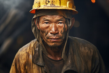 Experienced miner working hard underground extracting energy resources in an industrial environment generative AI - obrazy, fototapety, plakaty