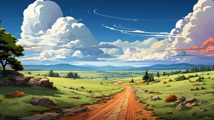 Asphalt Road Sky, Background Banner HD, Illustrations , Cartoon style