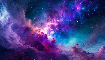 Obraz na płótnie Canvas colorful space galaxy cloud nebula stary night cosmos universe science astronomy supernova background wallpaper blue and purple space background created with generative ai